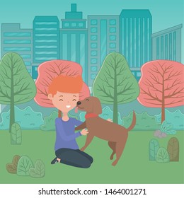 Boy with dog cartoon design