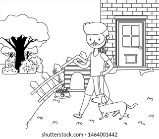 Boy with dog cartoon design