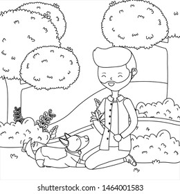 Boy with dog cartoon design