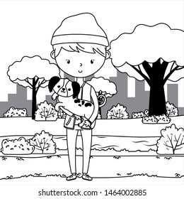 Boy with dog cartoon design