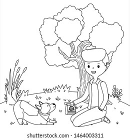 Boy with dog cartoon design