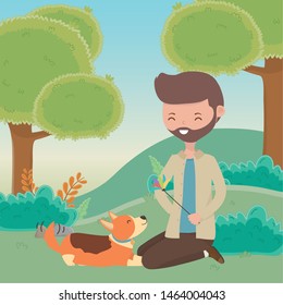 Boy with dog cartoon design
