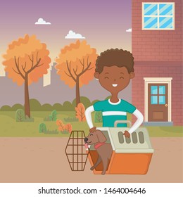 Boy with dog cartoon design
