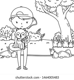 Boy with dog cartoon design