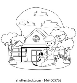 Boy with dog cartoon design