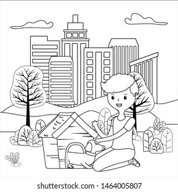 Boy with dog cartoon design