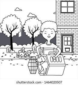 Boy with dog cartoon design