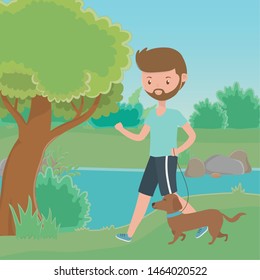 Boy with dog cartoon design