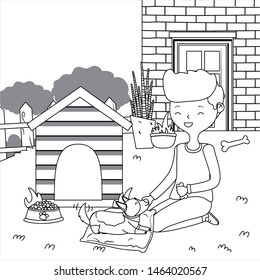 Boy with dog cartoon design