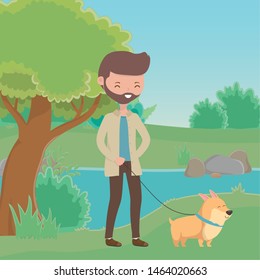 Boy with dog cartoon design