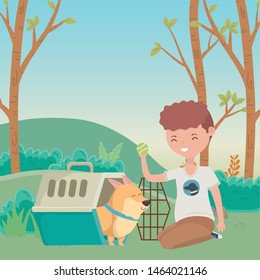 Boy with dog cartoon design