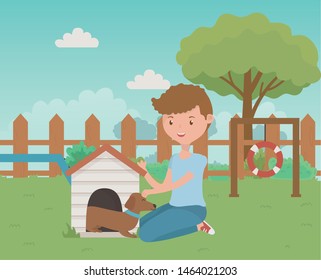 Boy with dog cartoon design