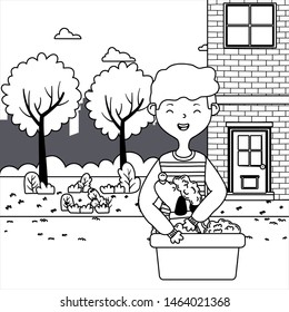 Boy with dog cartoon design