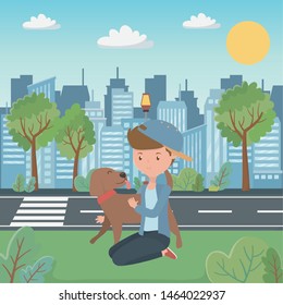 Boy with dog cartoon design