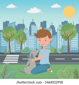 Boy with dog cartoon design