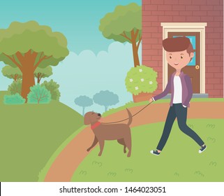 Boy with dog cartoon design