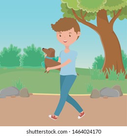Boy with dog cartoon design