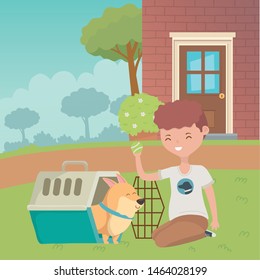 Boy with dog cartoon design