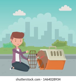 Boy with dog cartoon design