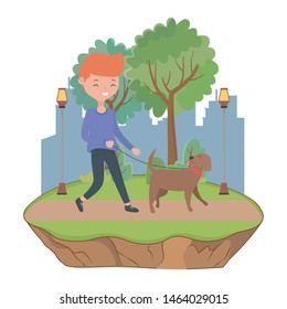 Boy with dog cartoon design