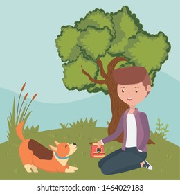 Boy with dog cartoon design