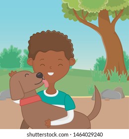 Boy with dog cartoon design