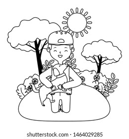 Boy with dog cartoon design