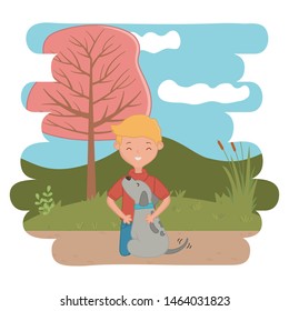 Boy with dog cartoon design