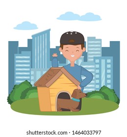 Boy with dog cartoon design