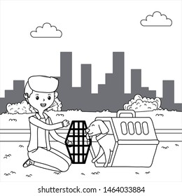 Boy with dog cartoon design