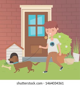 Boy with dog cartoon design