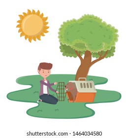 Boy with dog cartoon design