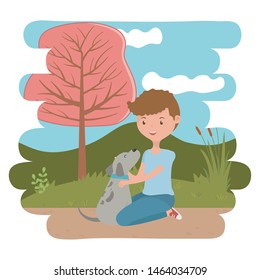 Boy with dog cartoon design