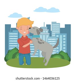 Boy with dog cartoon design