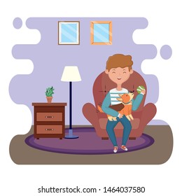 Boy with dog cartoon design