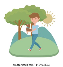 Boy with dog cartoon design