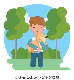 Boy with dog cartoon design