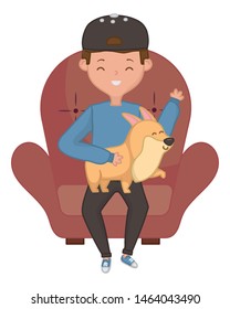 Boy with dog cartoon design