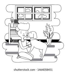 Boy with dog cartoon design