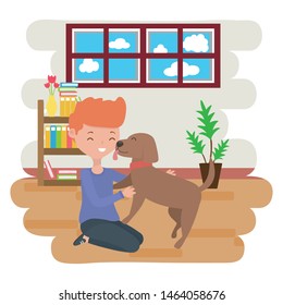Boy with dog cartoon design