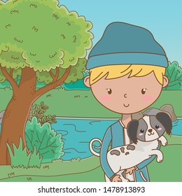 Boy with dog cartoon design