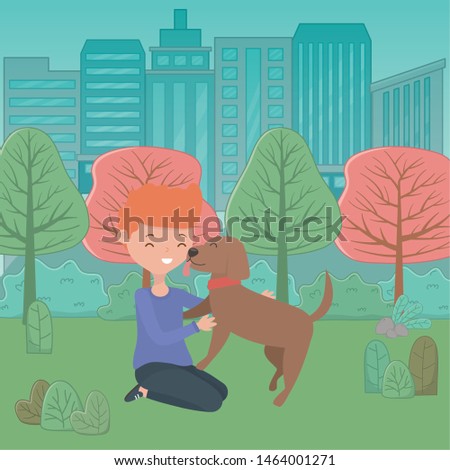 Boy with dog cartoon design