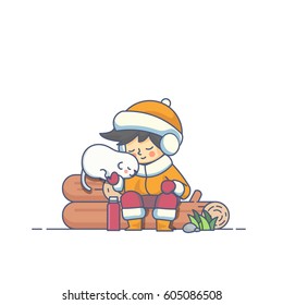 Boy and Dog Character Buddy Vector Illustration