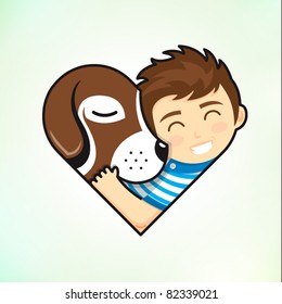 boy and dog embrace love