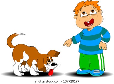 Boy with Dog friend. Funny cartoon and vector characters