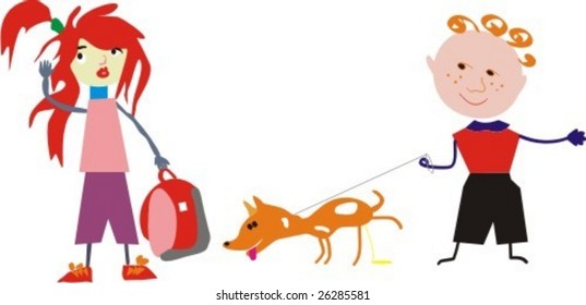 boy with dog and girl