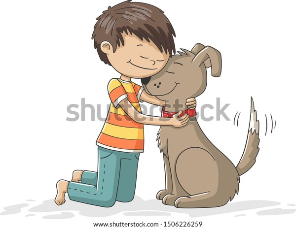 Boy Dog Hug Each Other Hand Stock Vector (Royalty Free) 1506226259 ...