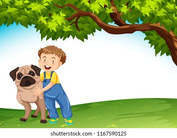 A boy and dog in nature illustration