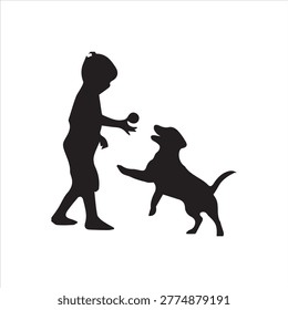  Boy and Dog Playing Fetch Vector Image