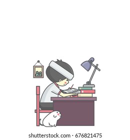 Boy and the Dog Reading Book for Exam Education Vector Illustration
